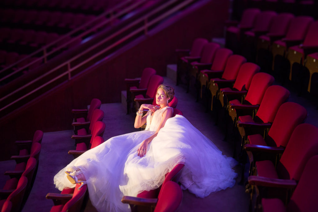 artistic photo of a bride sitting at the Masonic Temple Alexandria Virginia