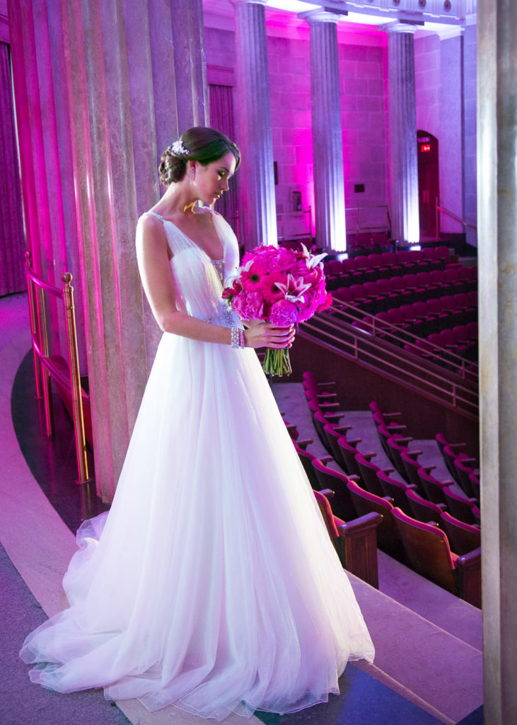 artistic photo of a bride standing at the Masonic Temple Alexandria Virginia